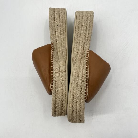 Vince Cognac Brown Jesse Leather Slip-On Platform Slide Espadrille Sandals - Picture 4 of 7